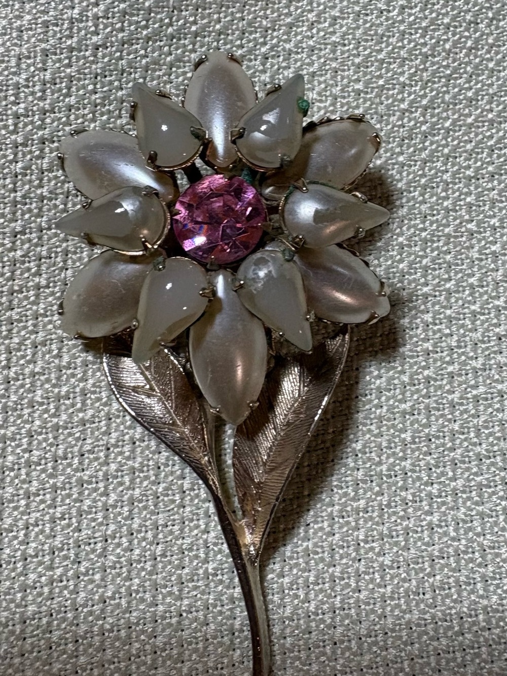 Vintage Floral Brooch paired with Elegant pear-themed earrings.